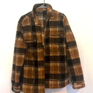 Pleasures Brown Plaid Sherpa Jacket - size M